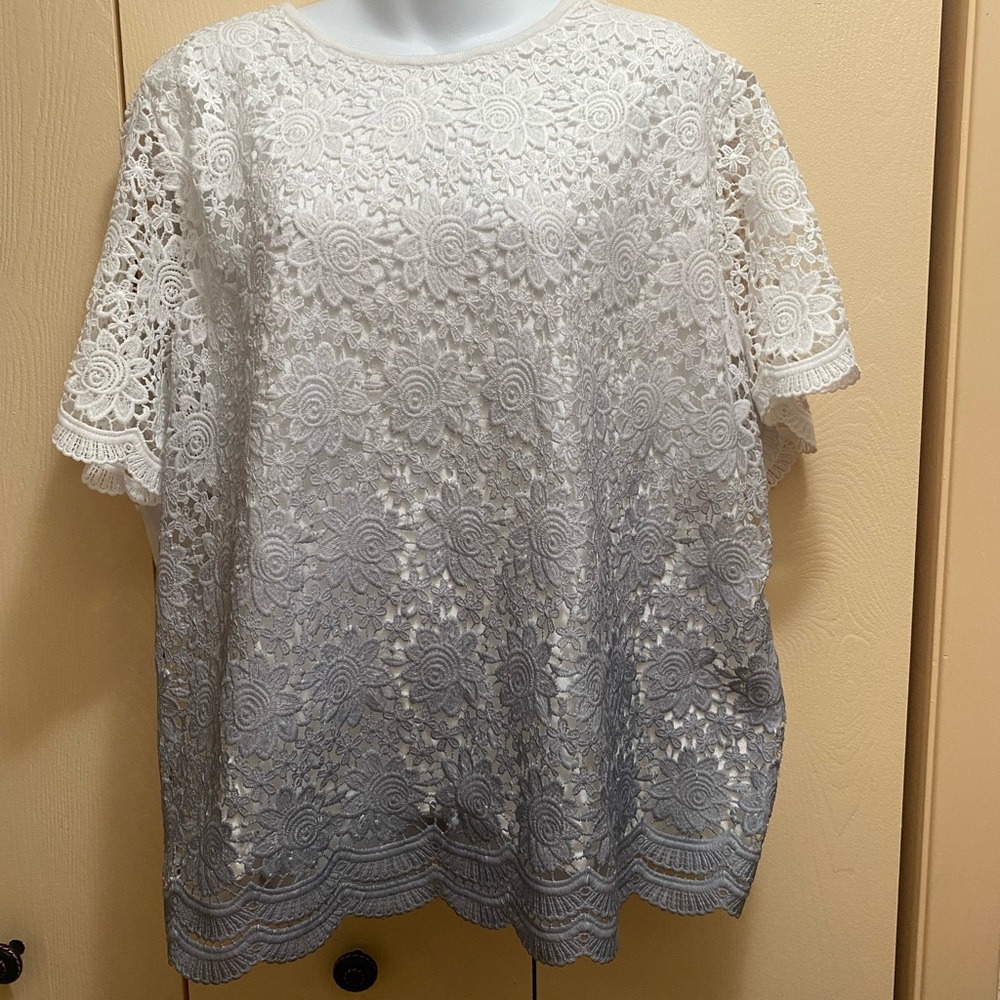 Alfred Dunner Ombré Embroidered Lace Layer Tee 2X